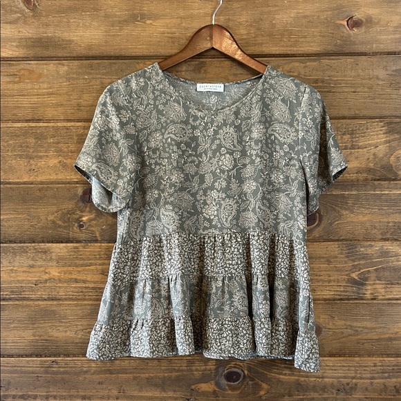 Paper Crane Tops - Paper crane Sage Floral Peplum Blouse
